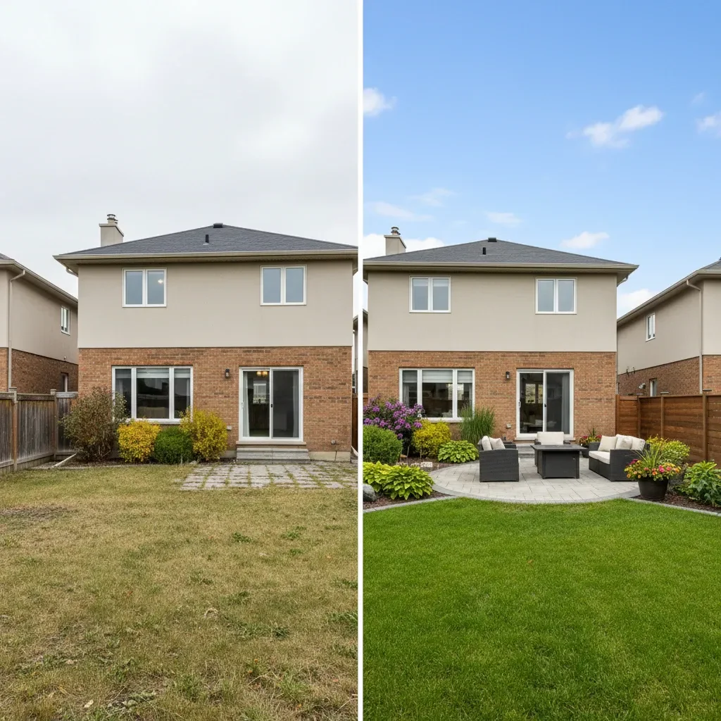 Landscape designer transformation - before and after by Meadows Landscaping Airdrie in Airdrie